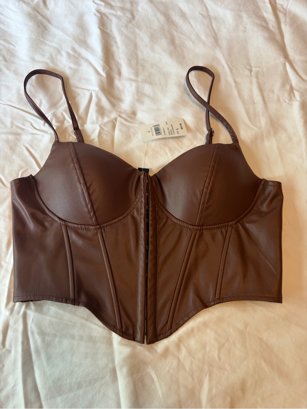 Windsor Brown Faux Leather Bustier Crop Top